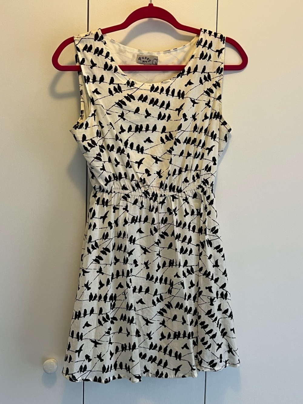 Sleeveless Mini Dress with Black Bird Print